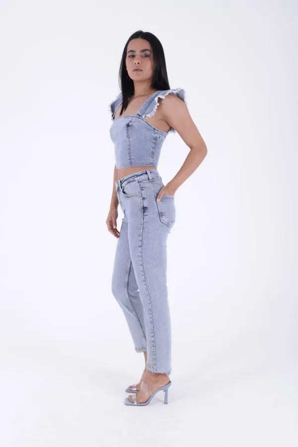 Taşlı Mom Fit Kot Pantolon  7023-08-(27-32)