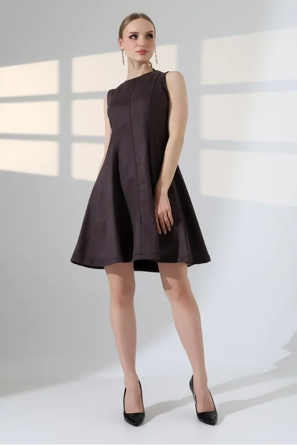 Volanlı Kısa Süet Elbise  3083-78-(S-XL)