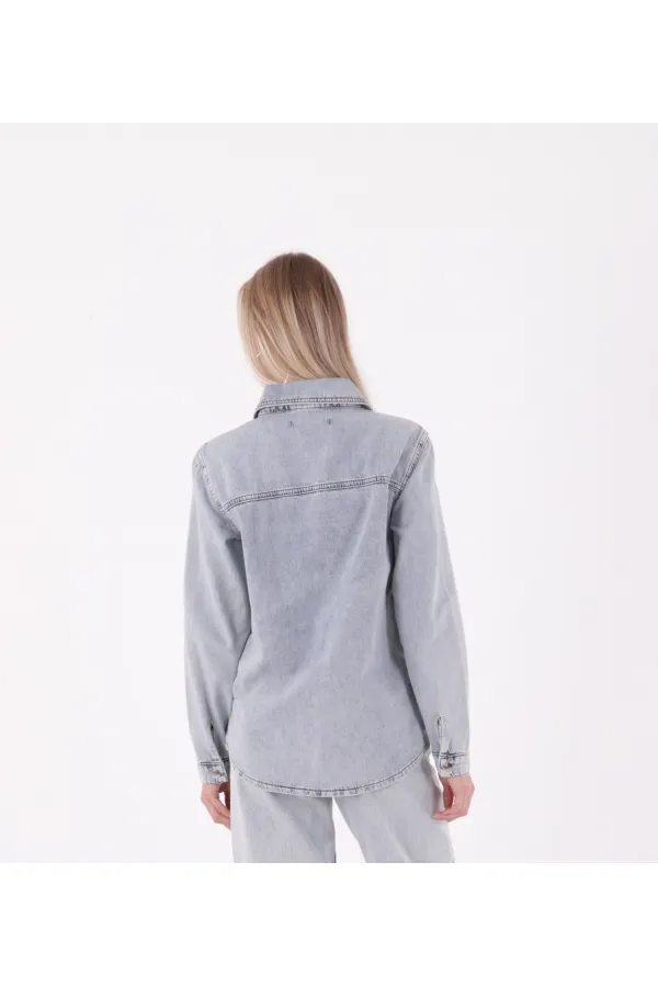 Çıtçıtlı Kot Gömlek  6013-08-(S-XL)