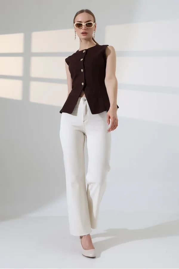 Wide Leg Palazzo Relaxed Jean with Decorative Front Pockets 1710-80-(27-32) Natural