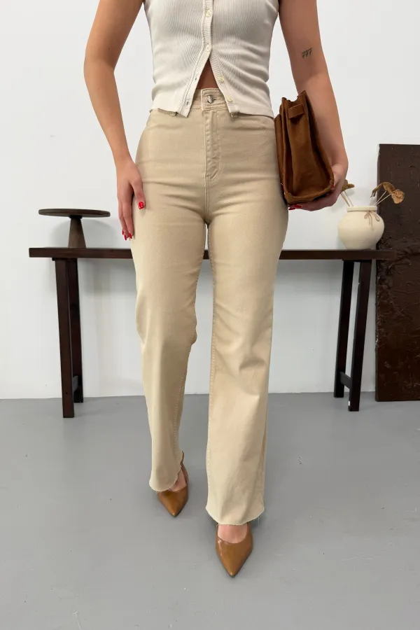 Wide Leg Palazzo Relaxed Jean with Decorative Front Pockets  1710-65-(27-32) Stone