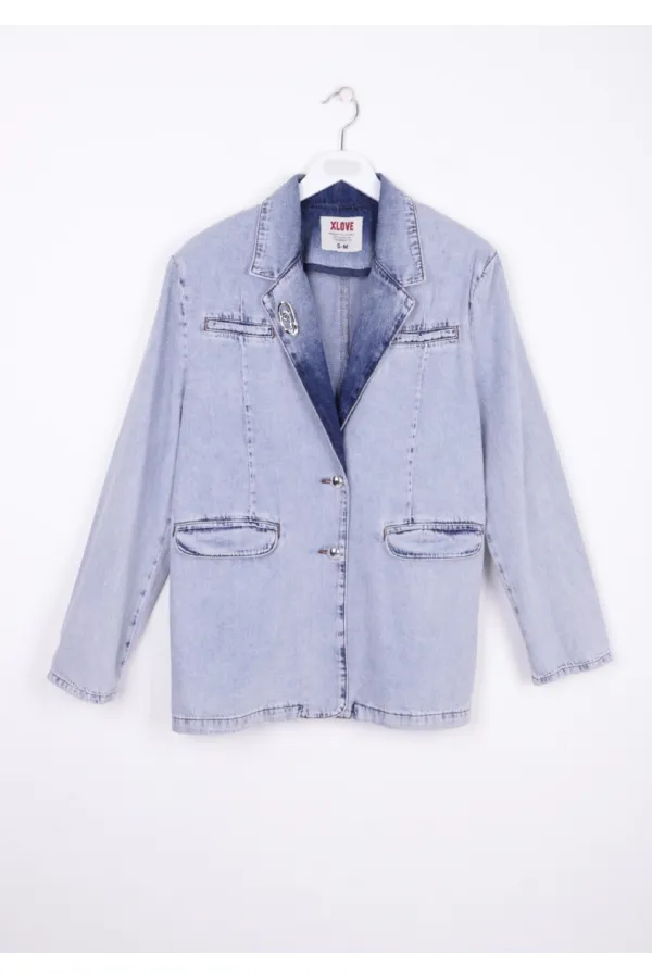 Düğmeli Klasik Blazer Ceket 6066-08-(S+L+4) Düğmeli Klasik Blazer Ceket 6066-08-(S+L+4)