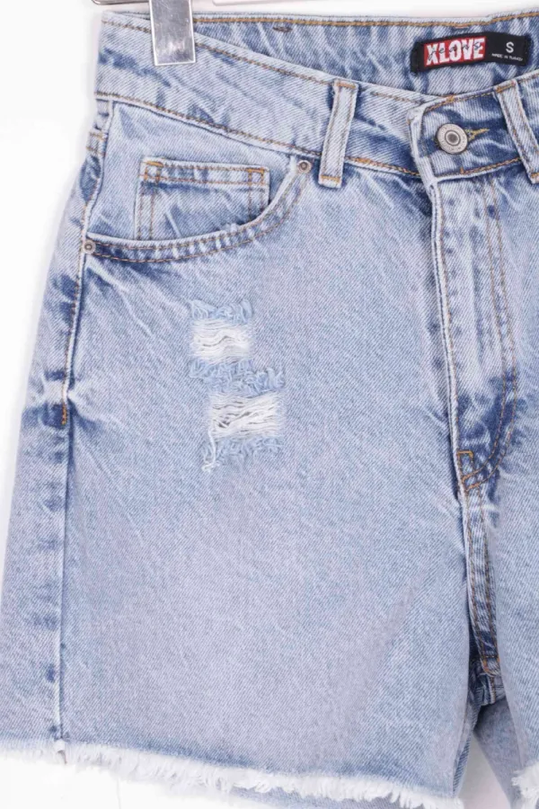 Ripped Denim Short with Fringe Ending 225-08-(S-XL-6) Snow Light Blue Ripped Denim Short with Fringe Ending 225-08-(S-XL-6) Snow Light Blue
