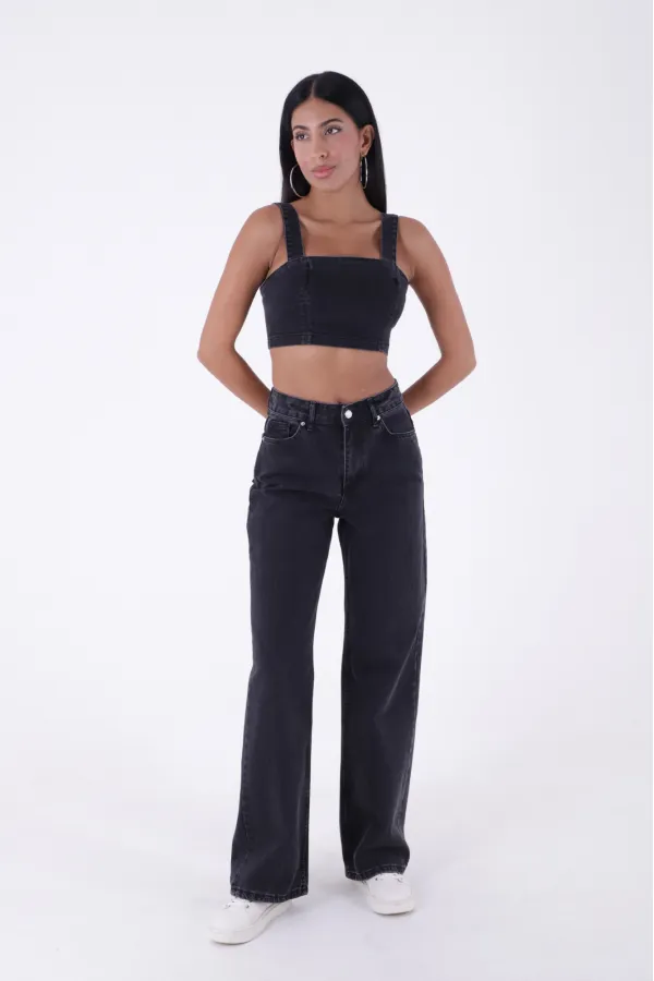 Wide Leg High Waisted Relaxed Jean  718-23-(32-36) Regular Anthracite