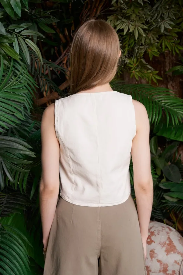 Linen Vest with Buttons HS603-51-(S-XL) Cream White Linen Vest with Buttons HS603-51-(S-XL) Cream White