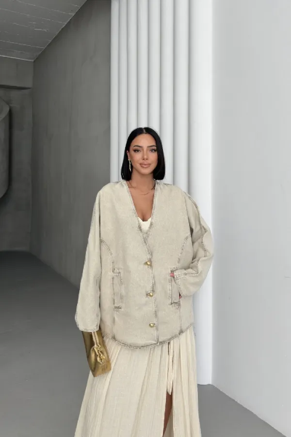 Oversize Yarasa Kollu Kot Ceket 6059-79-(STD-4)