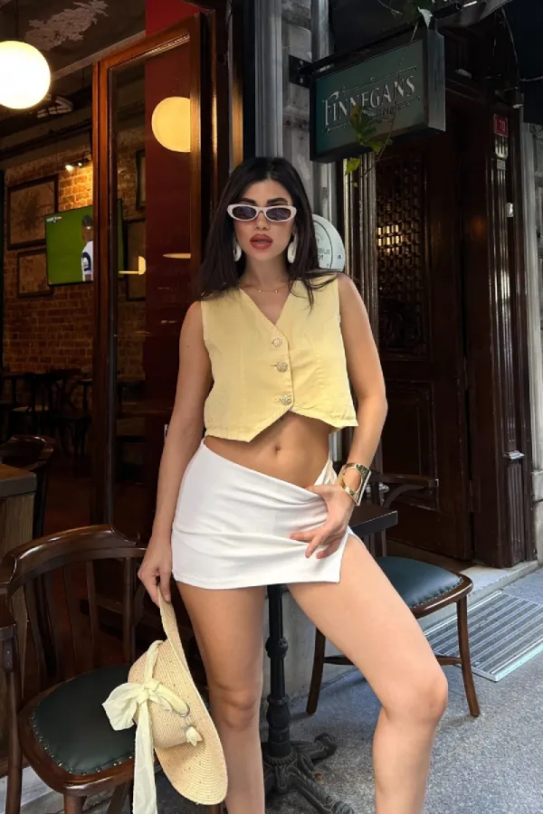 Düğmeli Keten Yelek HS603-93-(S-XL)