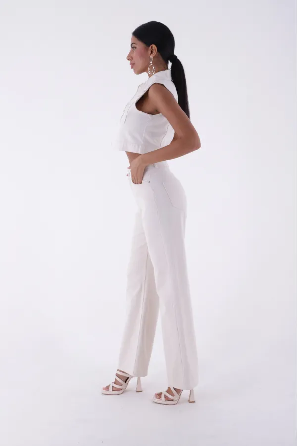 Wide Leg High Waisted Relaxed Jean  718-80-(27-32) Natural