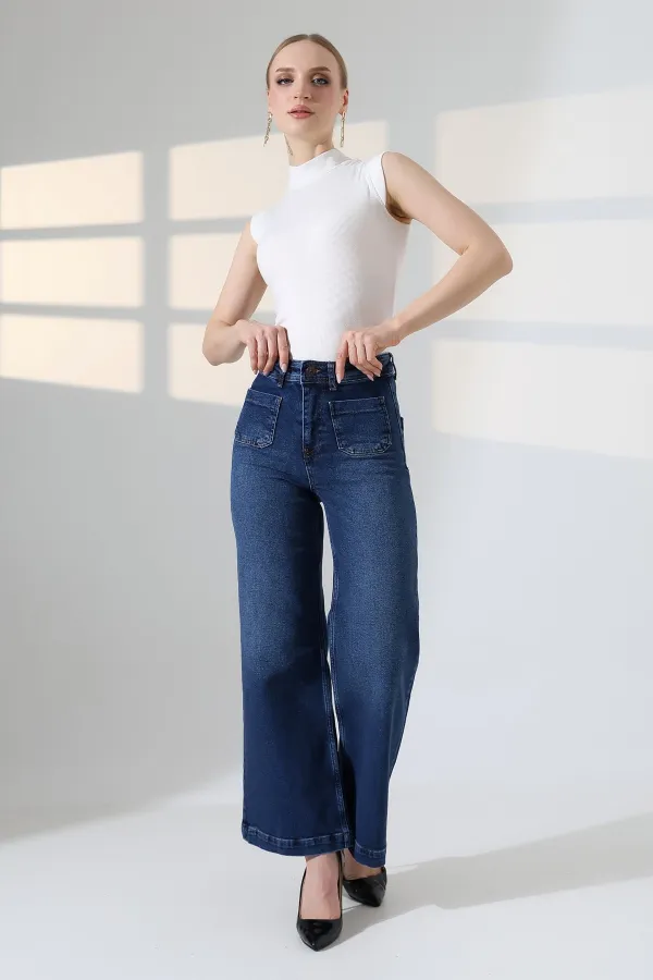 Front Pocket Detailed Jean  7079-01-(26-29-4) Dark Blue Denim