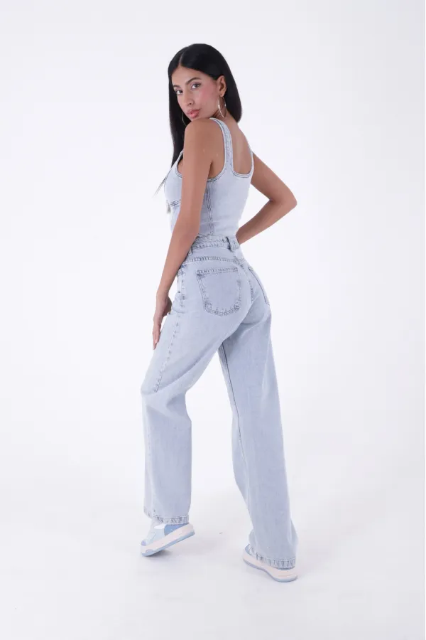 Wide Leg High Waisted Relaxed Jean  718-42-(28-33) Ice Blue - Tinted