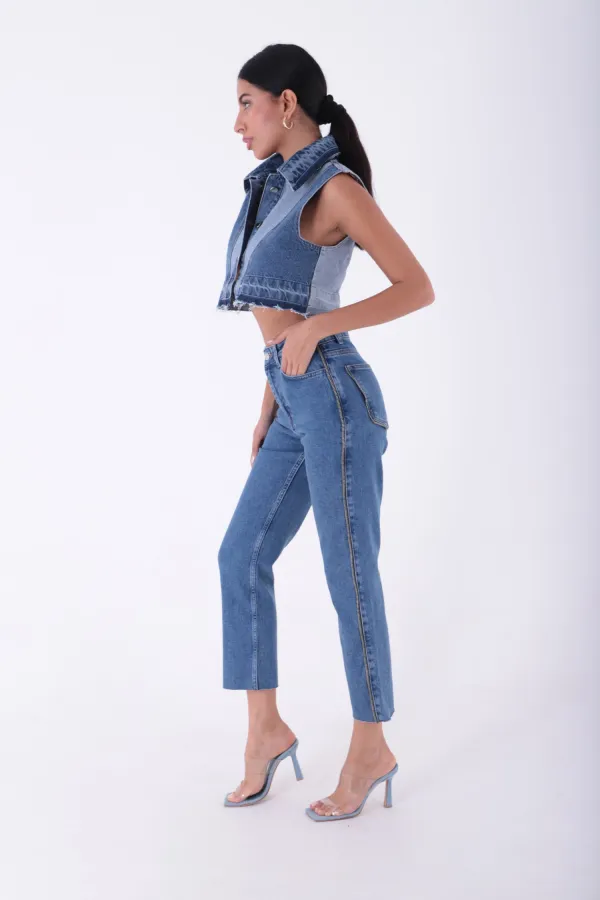 Şerit Fermuarlı Kot Pantolon  7004-27-(26-31)