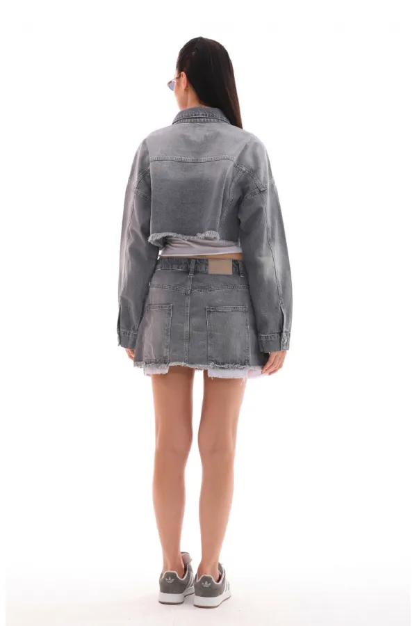 Denim Jacket with Lining Detail 6016-29-(XS-L-6) Denim Jacket with Lining Detail 6016-29-(XS-L-6)
