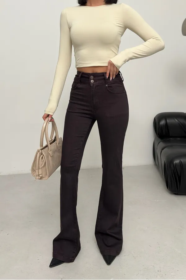 Stitched Hems Wide Leg Relaxed Jean  7026-82-(26-31) Maroon