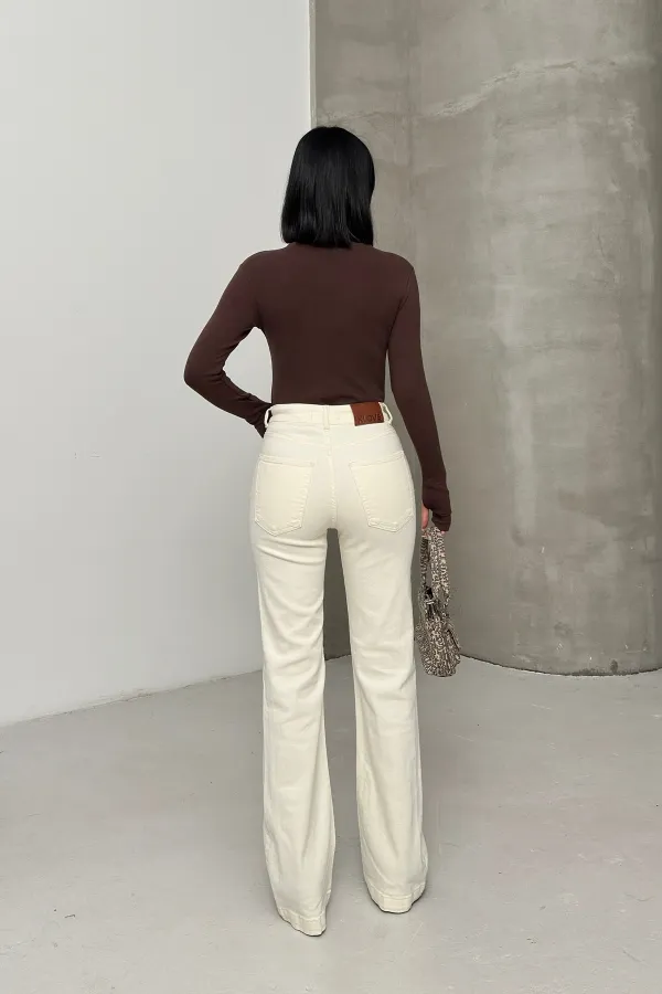 Stitched Hems Wide Leg Relaxed Jean 7026-80-(27-32) Natural