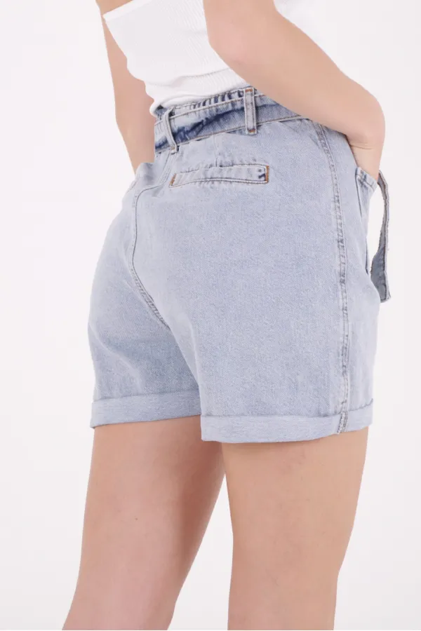 Elasticated Waist Denim Short with Belt 233-08-(S-XL-6) Snow Light Blue Elasticated Waist Denim Short with Belt 233-08-(S-XL-6) Snow Light Blue