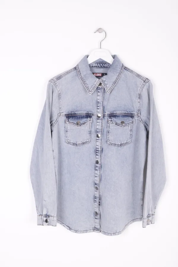 Çıtçıtlı Kot Gömlek  6013-08-(S-XL)