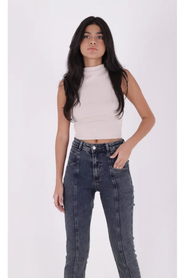 Pantalon en denim à empiècement avant 7043-28-(26-31)