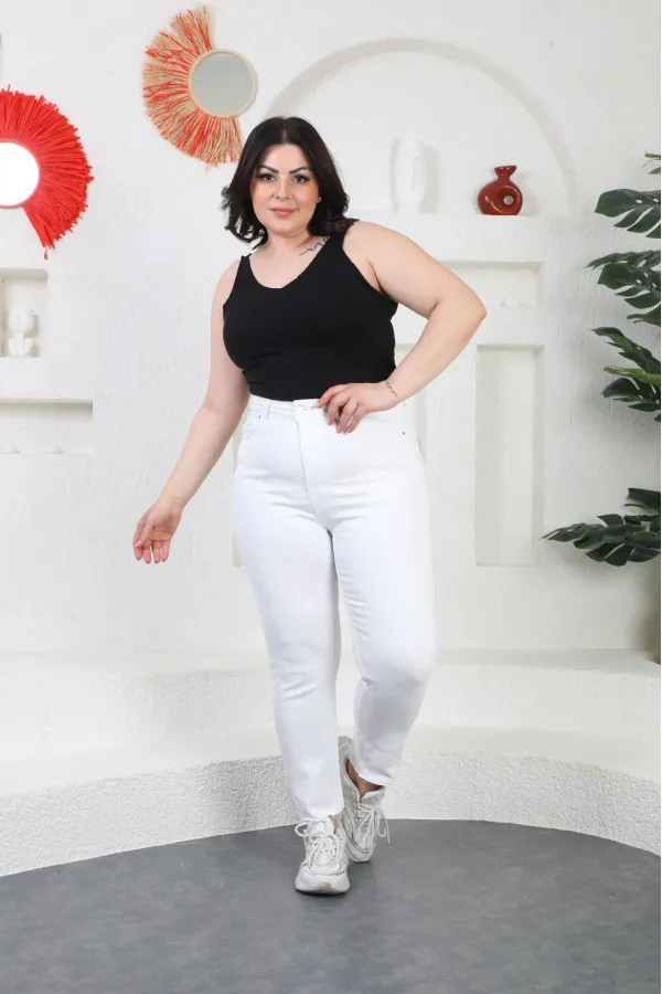 Fringe Ending High Waisted Mom Fit Jean  764-50-(30-36) White