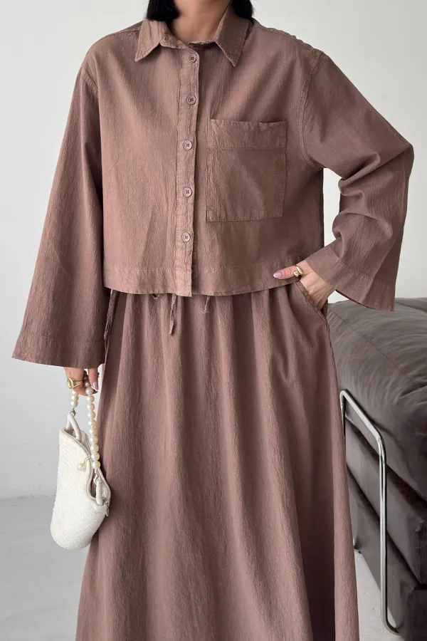Short Shirt with Button HS628-72-(S-L-3) Soil