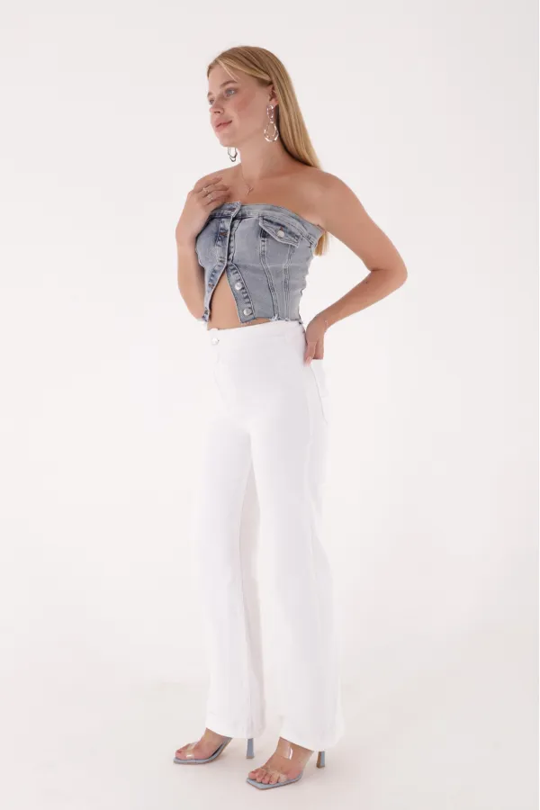 Cepsiz Pensli Bol Paça Kot Pantolon  1730-50-(26-31)