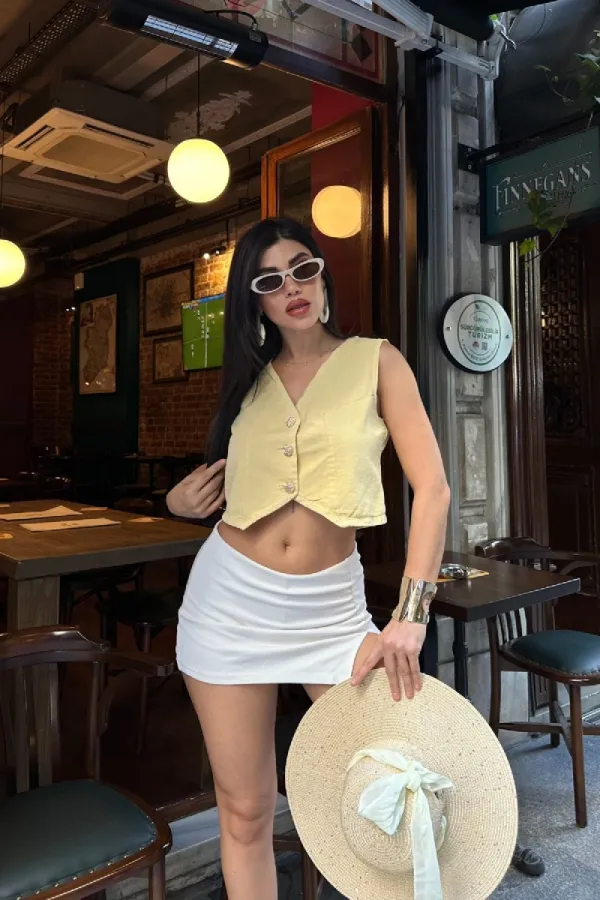 Düğmeli Keten Yelek HS603-93-(S-XL)