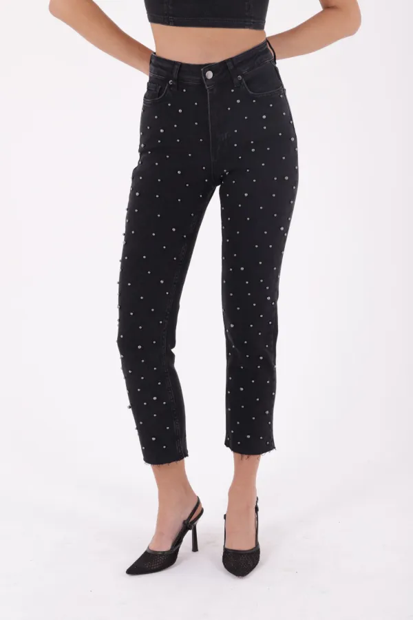 İnci Detaylı Mom Fit Kot Pantolon  1899-23-(28-33)