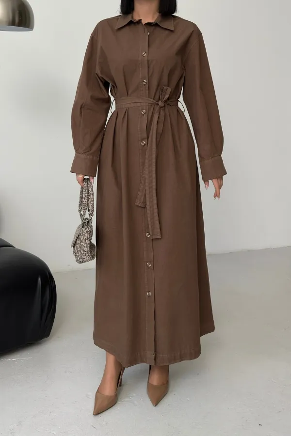 Buttoned Classic Long Denim Dress 3034-72-(S-XL) Soil