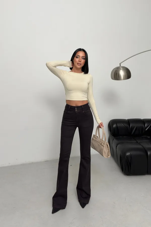 Stitched Hems Wide Leg Relaxed Jean  7026-82-(28-33) Maroon