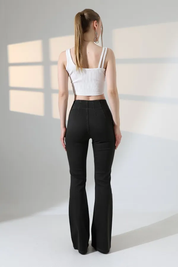 Flared Jeans with Darts on Front Waist  7021-60-(27-32) Ancient Brown