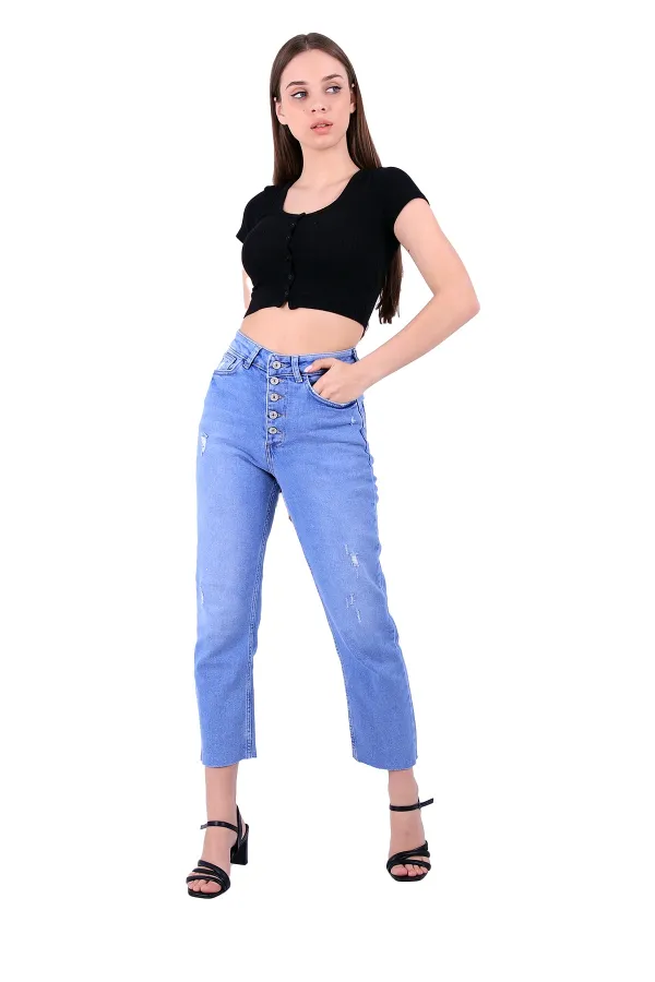 5 Düğmeli Mom Fit Kot Pantolon  745-15-(26-31)