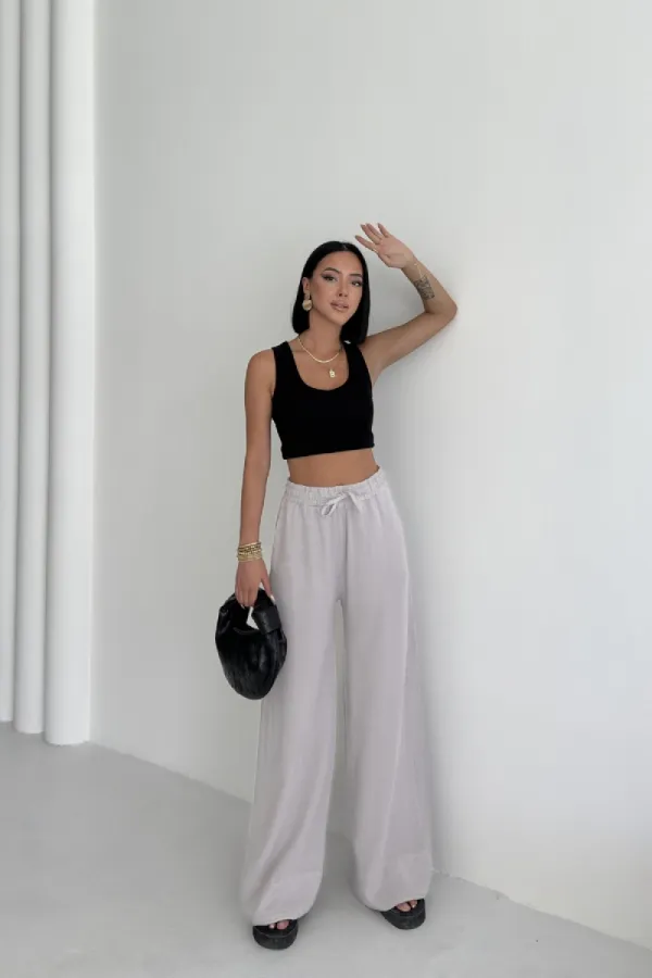 Elastic Waist Linen Pants HS700-94-(S-XL) Light Grey Elastic Waist Linen Pants HS700-94-(S-XL) Light Grey