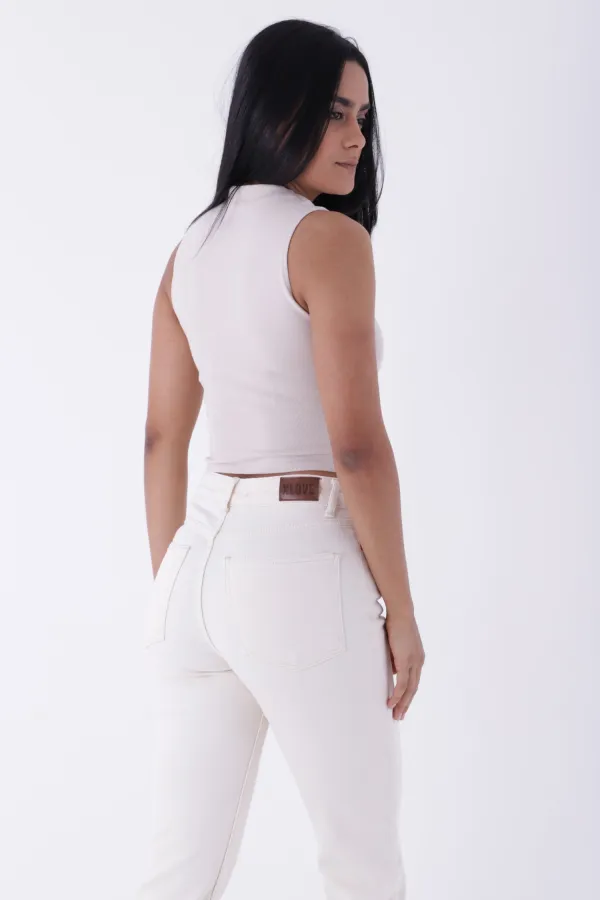 High Waisted Comfort Slim Ankle Length Jean  896-80-(27-32) Natural