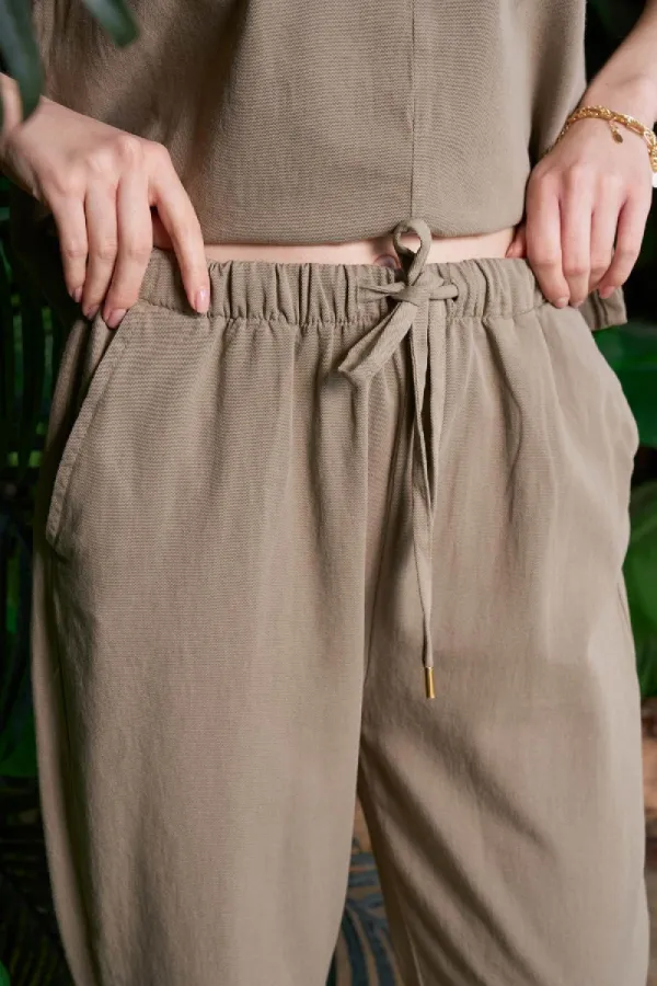 Carrot Fit Linen Pants HS703-74-(S-XL) Green