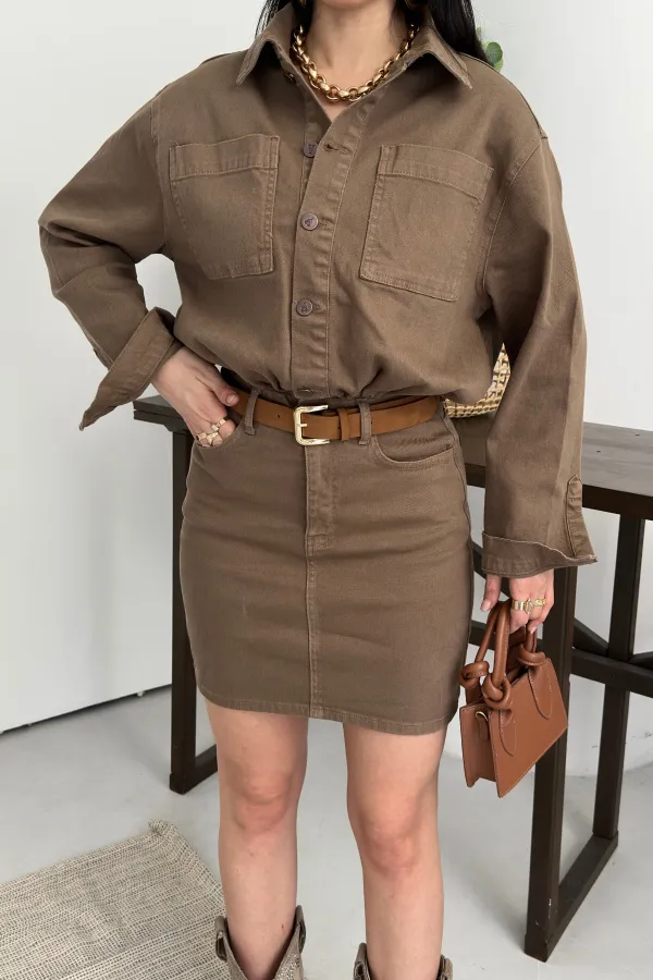 Buttoned Mini Denim Dress 3027-72-(S-L-3) Soil Buttoned Mini Denim Dress 3027-72-(S-L-3) Soil
