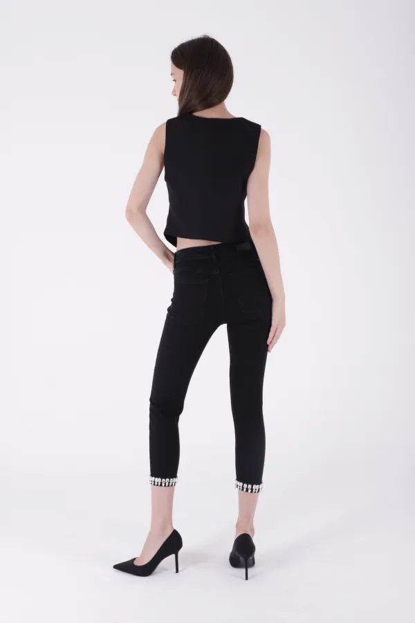 Paçası Taşlı Skinny Kot Pantolon 7037-23-(26-31) Paçası Taşlı Skinny Kot Pantolon 7037-23-(26-31)