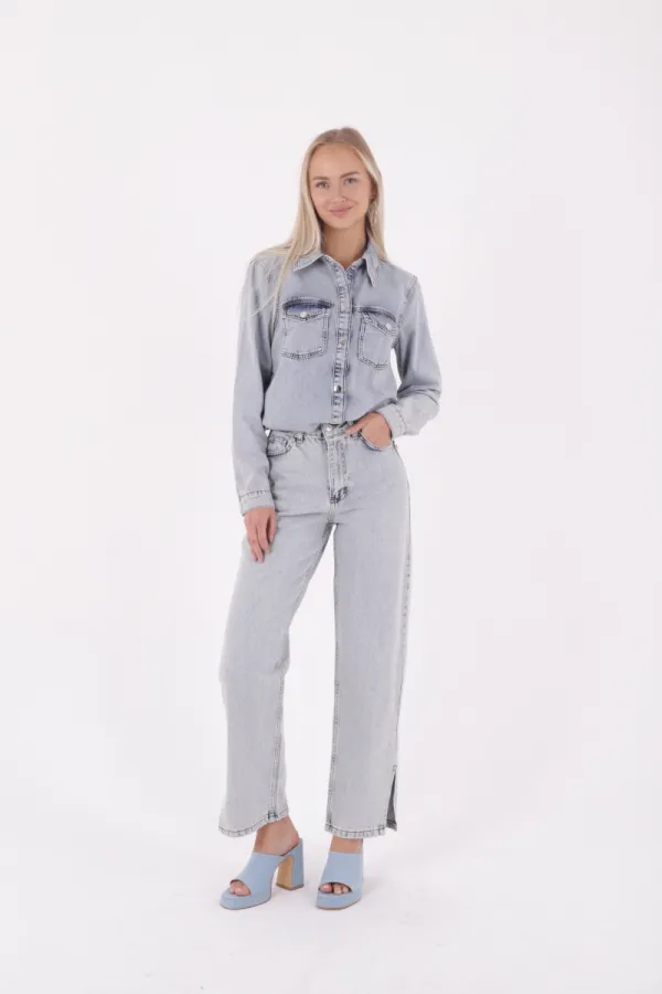Denim Shirt with Snap Buttons 6013-08-(S-XL-6) Snow Light Blue Denim Shirt with Snap Buttons 6013-08-(S-XL-6) Snow Light Blue