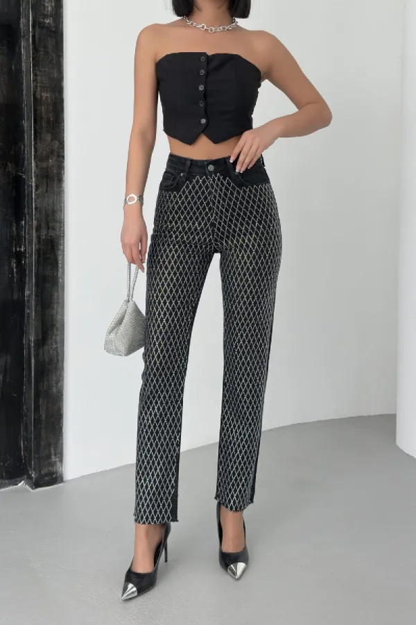 Stone Embellished Mom Fit Jeans 7092-23-(28-33)