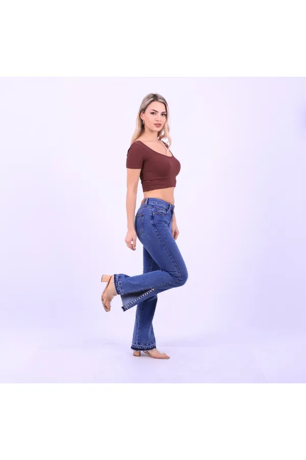 Paça Yırtmaçlı Droplu Kot Pantolon 774-06-(27-32) Paça Yırtmaçlı Droplu Kot Pantolon 774-06-(27-32)