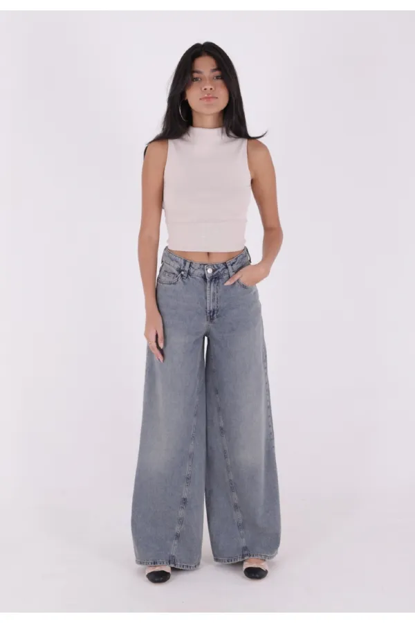 Parçalı Baggy Kot Pantolon 7045-62-(27-32)