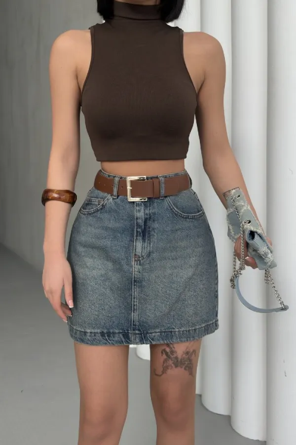 Mini Denim Skirt  1046-62-(36-42-6) Middle Blue - Tinted