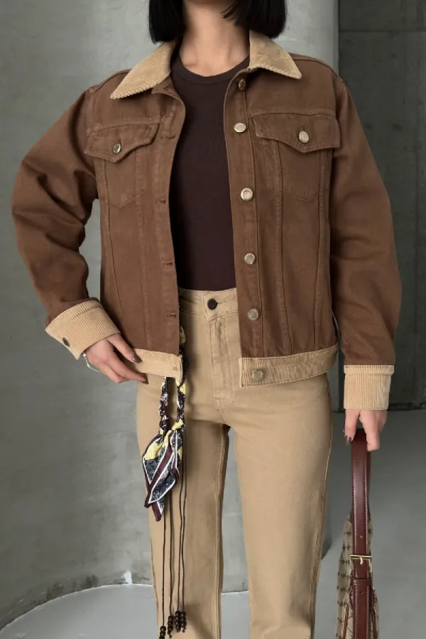 Kadife Detaylı Klasik Kot Ceket 6138-78-(S-XL)