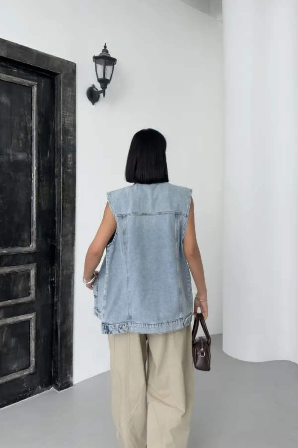 Gilet en denim mi-long 6053-08-(SL-4)