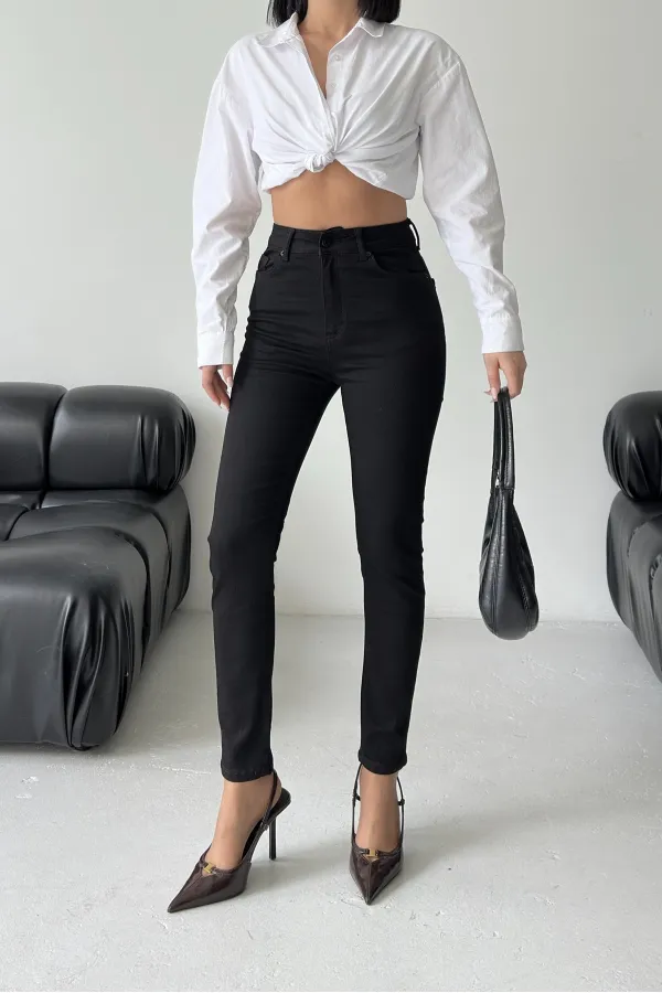 High Waisted Ankle Length Skinny Jean  815-07-(44-5) Black