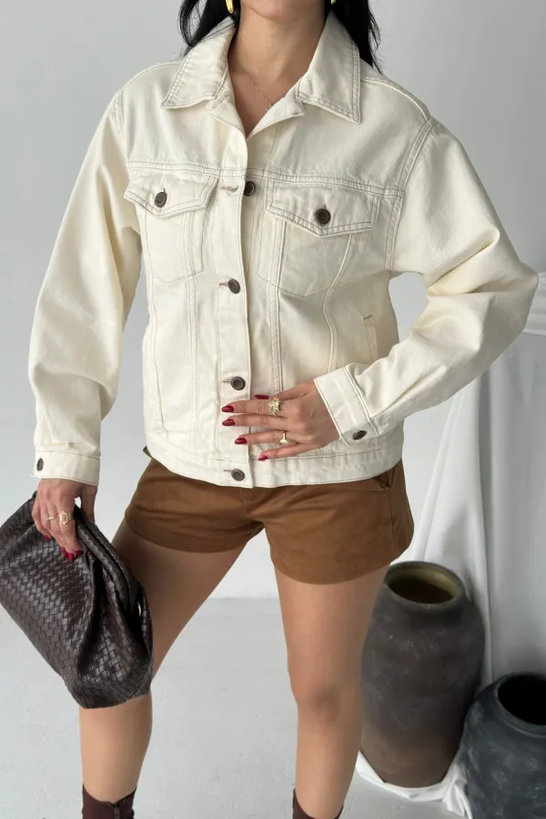 Denim Jacket with Buttons  6081-80-(S-L-3) Natural