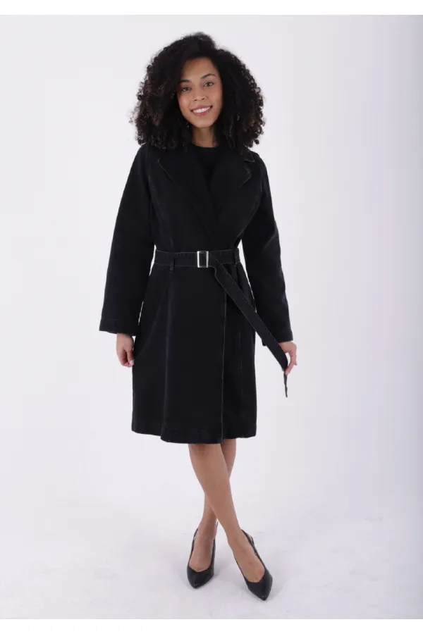 Belted Denim Trench Coat 6033-23-(S-XL-6-2) Belted Denim Trench Coat 6033-23-(S-XL-6-2)