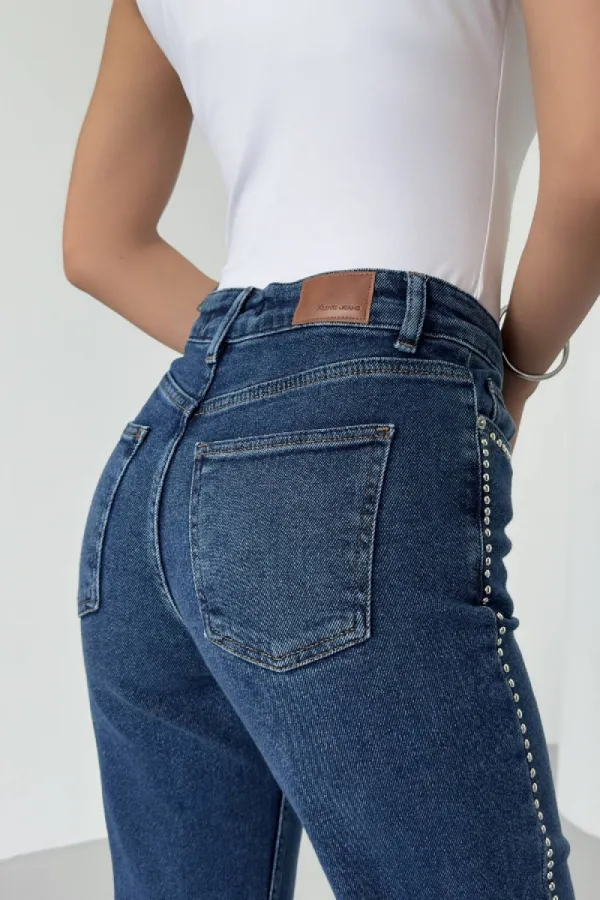 Taşlı Straight Kot Pantolon 7112-01-(28-33)