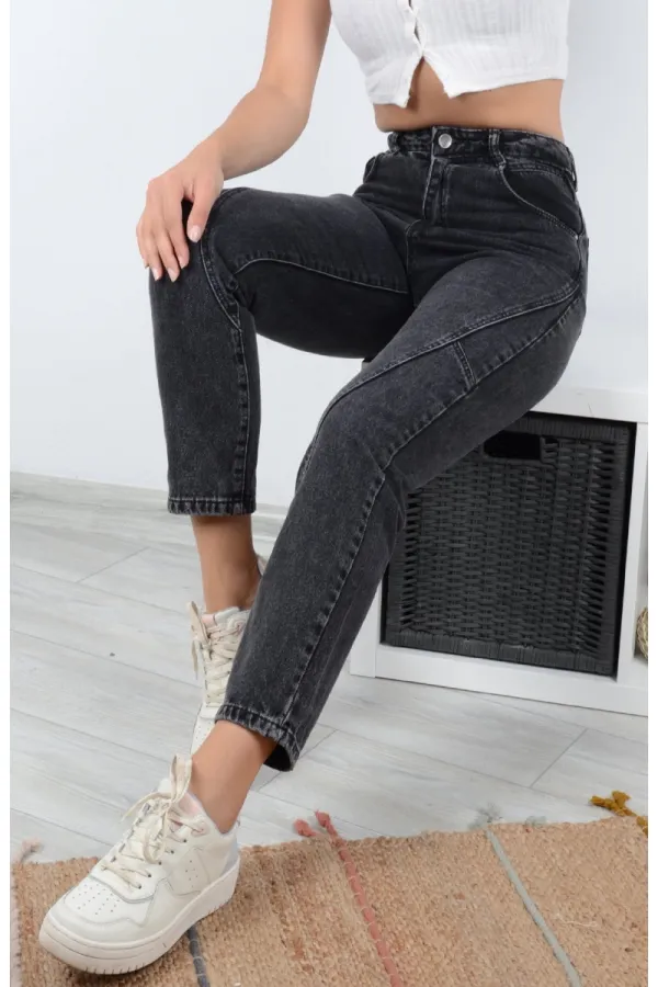 Parçalı Mom Pantolon 778-33-(26-31) Parçalı Mom Pantolon 778-33-(26-31)