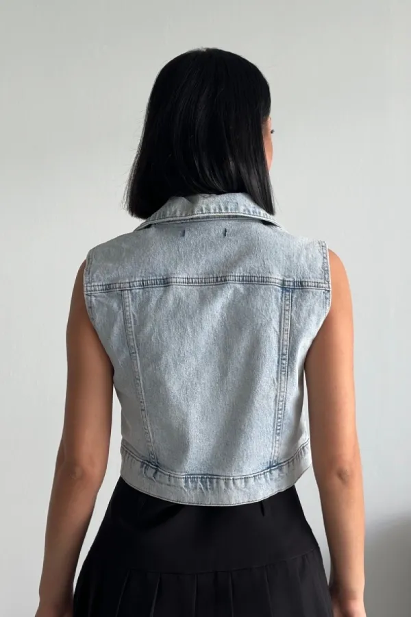 Fermuarlı Mini Kot Yelek 6018-08-(XS-XL-5)