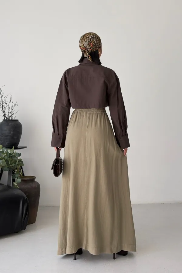 Elasticated Long Skirt HS131-74-(S-L-3) Green