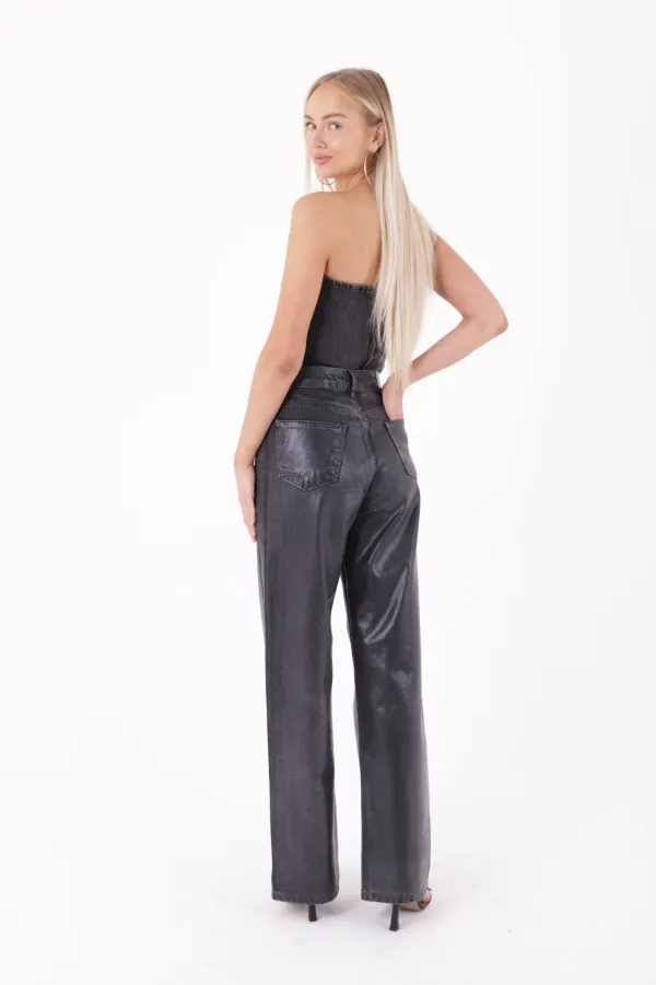 Wide Leg High Waisted Relaxed Jean  718-52-(28-33) Silicone Black
